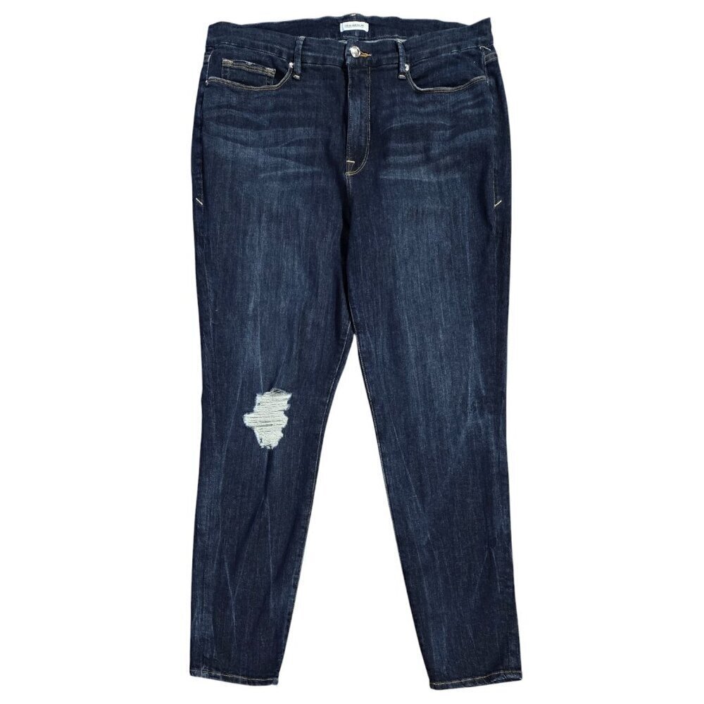 Good American Good Legs Dark Wash Skinny Jeans Distressed Knee GAGL899